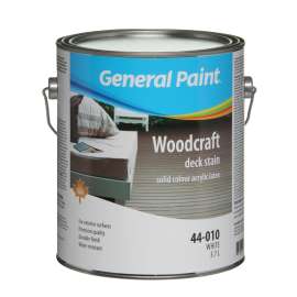 General Paint WOODCRAFT 44-010-16 Solid Color Acrylic Deck Stain, Flat, White, Liquid, 1 gal
