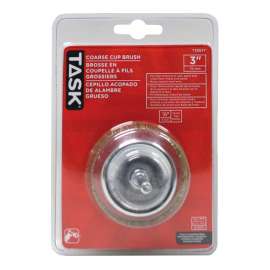 Task T25627 Wire Cup Brush, 3 in Dia, 1/4 in Arbor/Shank, Crimped Bristle, Steel Bristle