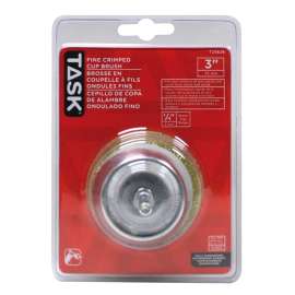 Task T25628 Wire Cup Brush, 3 in Dia, 1/4 in Arbor/Shank, Crimped Bristle, Steel Bristle