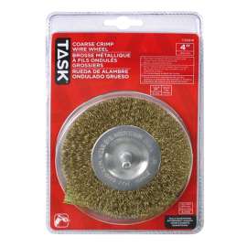 Task T25618 Wire Wheel Brush, 4 in Dia, 1/4 in Arbor/Shank, Crimped Bristle, Steel Bristle