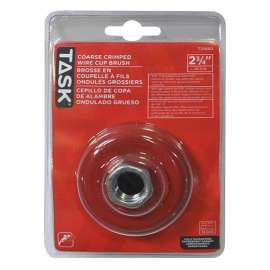 Task T25680 Cup Brush, 2-3/4 in Dia, 5/8-11 in Arbor/Shank, Crimped Bristle, Steel Bristle