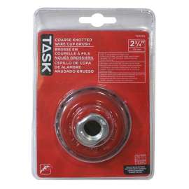 Task T25685 Wire Cup Brush, 2-3/4 in Dia, 5/8-11 in Arbor/Shank, Knotted Bristle, Steel Bristle