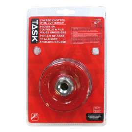 Task T25686 Wire Cup Brush, 4 in Dia, 5/8-11 in Arbor/Shank, Knotted Bristle, Steel Bristle