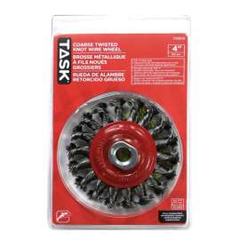 Task T25676 Wire Wheel, 4 in Dia, 5/8-11 in Arbor/Shank, Knotted, Twisted Bristle, Steel Bristle