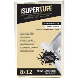 Trimaco SUPERTUFF Double Guard 02601 Drop Cloth, 12 ft L, 8 ft W, Paper, White