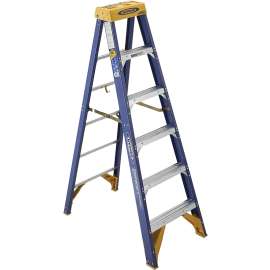 WERNER Old Blue OBCN06 Step Ladder, 10 ft Max Reach H, 5-Step, 375 lb, Type IAA Duty Rating, 3 in D Step, Fiberglass