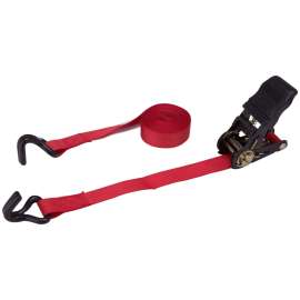 ProSource FH64057 Tie-Down, 1 in W, 14 ft L, Polyester Webbing, Metal Ratchet, Red, 500 lb, Double J-hook End Fitting