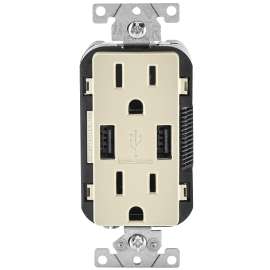 Decora T5632-0BT USB Charger and Receptacle, 2 -USB Port, Light Almond