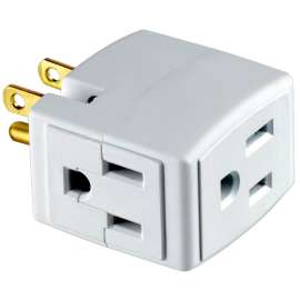 Leviton 002-00692-0WH Triple Tap Adapter, 15 A, 125 V, NEMA: NEMA 5-15R, White