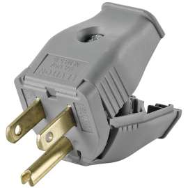 Leviton 3W101-GY Plug, 2-Pole, 15 A, 125 V, Female, NEMA: 5-15P, Gray