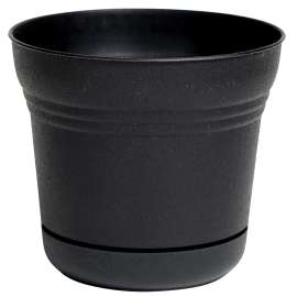 Bloem Saturn SP1000 Planter, 9.8 in Dia, Round, Plastic, Black, Matte
