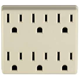 Leviton 6ADPT-I Adapter, 15 A, 125 VAC, 6 -Outlet, NEMA: NEMA 5-15R, Ivory