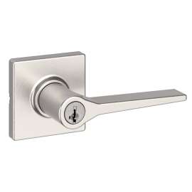 Weiser Elements Hollis Square Rose Series 9GLC5350-099 Entry Lever, Grade 3 Grade, Keyed Key, Satin Nickel
