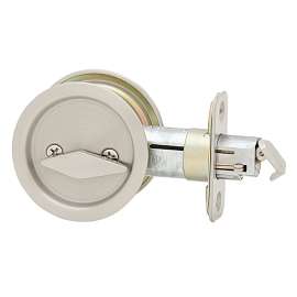 Weiser 9WR10310-003 Pocket Door Lock, Universal Hand, Satin Nickel, 2-3/8 in Backset, 1-3/8 to 1-3/4 in Thick Door