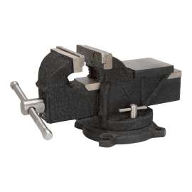 Vulcan JL25011 Bench Vise, 4 in Jaw Opening, 3/8 in W Jaw, 2.25 in D Throat, Cast Iron Steel, Serrated Jaw
