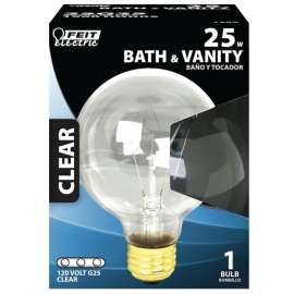 Feit Electric 25G25/RP Incandescent Lamp, 25 W, G25 Lamp, Medium E26 Lamp Base, 1500 hr Average Life