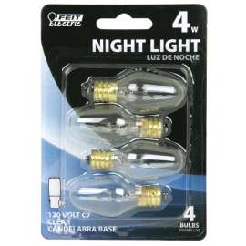 Feit Electric BP4C7/4 Incandescent Lamp, 4 W, Candelabra E12 Lamp Base, 2700 K Color Temp, 3000 hr Average Life