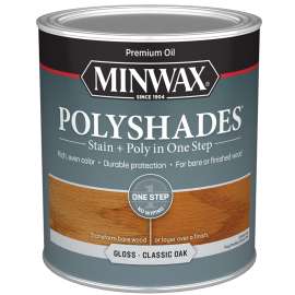 Minwax PolyShades 61470444 Wood Stain and Polyurethane, Gloss, Classic Oak, Liquid, 1 qt, Can