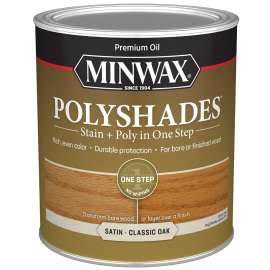 Minwax PolyShades 61370444 Wood Stain and Polyurethane, Satin, Classic Oak, Liquid, 1 qt, Can
