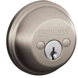 Schlage B62NV 619 Entry Deadbolt, Keyed Alike Key, 1 Grade, 2-Cylinder, Metal, Satin Nickel