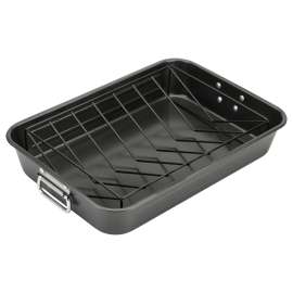 Goodcook 04111 Roaster Pan with V-Rack, Steel, 17 in L, 12 in W