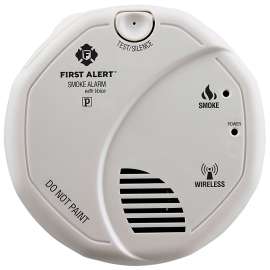 FIRST ALERT 1039826 Wireless Smoke Alarm with Voice Location, 3 V, Photoelectric Sensor, 85 dB, Alarm: Audible