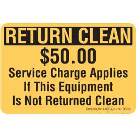 Centurion RCL50 Rental Equipment Decal, RETURN CLEAN, Vinyl