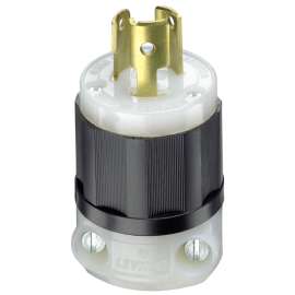 Leviton 4720-C Locking Plug, 2 -Pole, 15 A, 125 VAC, NEMA: NEMA L5-15P, Black/White