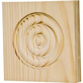 Waddell RTB35OAK Trim Block, 3-3/4 in H, 3-3/4 in W, Rosette Pattern, Oak Wood