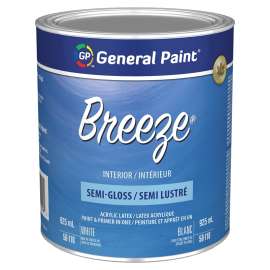 General Paint Breeze 50-110-14 Interior Paint, Semi-Gloss, White, 1 qt