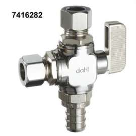 DAHL mini-ball 511-PX3-31-31 Straight Dual Outlet Valve, 1/2 x 3/8 x 3/8 in Connection, Brass Body