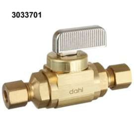 DAHL mini-ball 521-30-30-BAG Straight In-Line Stop and Isolation Valve, 1/4 in Connection, Compression, 250 psi Pressure