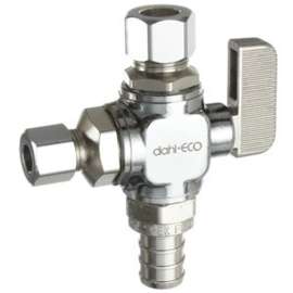 DAHL mini-ball 511-PX3-31-30 Straight Dual Outlet Valve, 1/2 x 3/8 x 1/4 in Connection, 250 psi Pressure, Brass Body