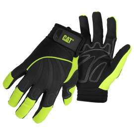 Cat CAT012224-L High-Visibility Mechanic Gloves, Men's, L, Adjustable Wrist Cuff, Synthetic Leather, Green