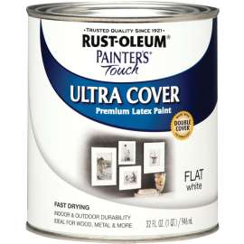 RUST-OLEUM PAINTER'S Touch 1990502 Brush-On Paint, Flat, White, 1 qt Can