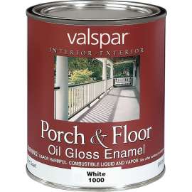 Valspar 027.0001000.005 Porch and Floor Enamel Paint, High-Gloss, White, 1 qt Can