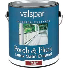 Valspar 027.0001589.007 Latex Porch and Floor Paint, Satin, Tile Red, 1 gal