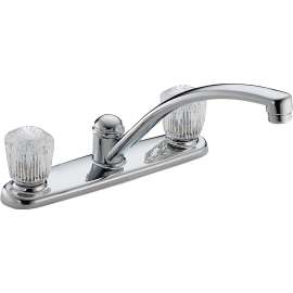 DELTA Classic Series 2102LF Kitchen Faucet, 1.8 gpm, Brass, Chrome Plated, Deck Mounting, Knob Handle, Swivel Spout