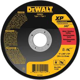 DeWALT DW8852 Cutting Wheel, 5 in Dia, 0.045 in Thick, 7/8 in Arbor, Z60T Grit, Zirconium Abrasive