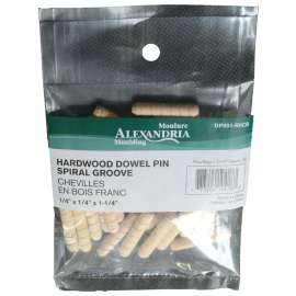ALEXANDRIA Moulding DP001-R0CB Spiral Groove Dowel Pin, 1/4 in Dia, 1-1/4 in L, Wood