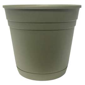 Southern Patio RN0812OG Riverland Planter with Saucer, 8 in Dia, Round, Poly Resin, Olive Green, Matte