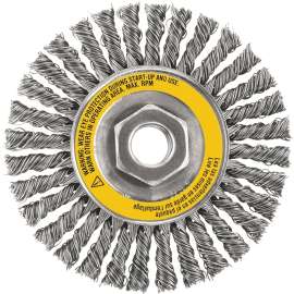 DeWALT DW49204 Wire Wheel Brush, 4 in Dia, 5/8-11 Arbor/Shank, 0.02 in Dia Bristle, Stainless Steel Bristle