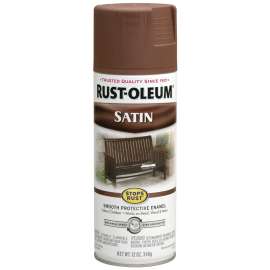 RUST-OLEUM STOPS RUST 7774830 Enamel Paint, Low Satin, Chestnut, 12 oz, Aerosol Can