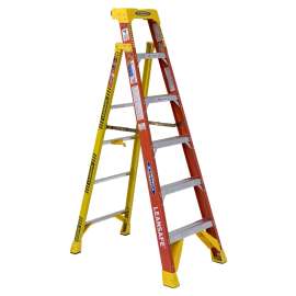 WERNER LEANSAFE L6200 Series L6206 Leaning Ladder, 10 ft Max Reach H, 6-Step, 300 lb, Type IA Duty Rating, 3 in D Step