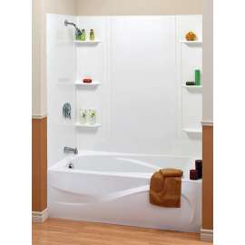 MAAX 101604-000-129 Bathtub Wall Kit, 31 in L, 48 to 60 in W, 59 in H, Polystyrene, Glue Up Installation, White