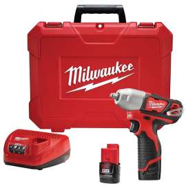 Milwaukee 2463-22 Impact Wrench Kit, Battery Included, 12 V, 1.5 Ah, 3/8 in Drive, Hex, Straight Drive