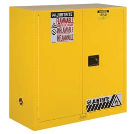 JUSTRITE Sure-Grip Series 893000 Safety Cabinet, 30 gal, 43 in OAW, 44 in OAH, 18 in OAD, 1-Shelf, Steel, Yellow