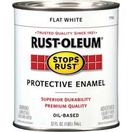 RUST-OLEUM STOPS RUST 7790502 Protective Enamel, Flat, White, 1 qt Can