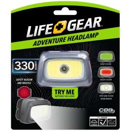 LIFE+GEAR 41-3912 Headlamp, AAA Battery, Alkaline Battery, LED Lamp, 330 Lumens, Spot Beam, 3 hr Run Time, Green