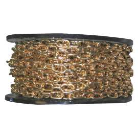Ben-Mor 51012 Straight Link Machine Chain, 3, 80 ft L, 270 lb Working Load, Low Carbon Steel, Brass